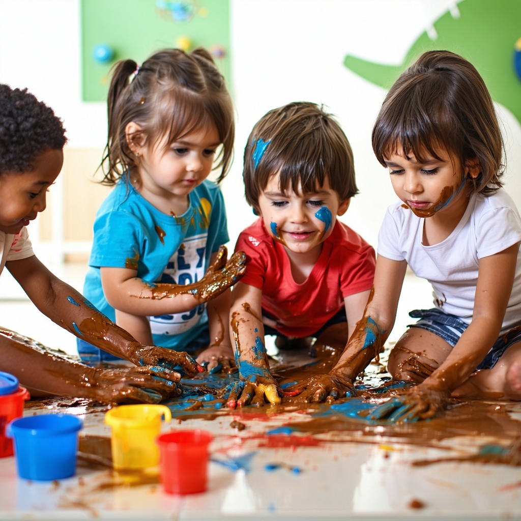 messy play indoors diverse kids